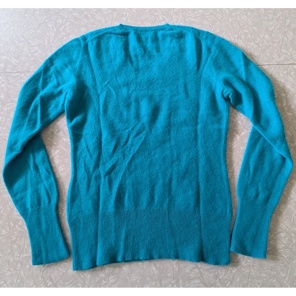 100% Cashmere V-Neck Sweater Turquoise Blue Women's Size S Preppy Luxury Cozy